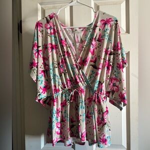 Sew In Love Pink and Blue Floral Blouse